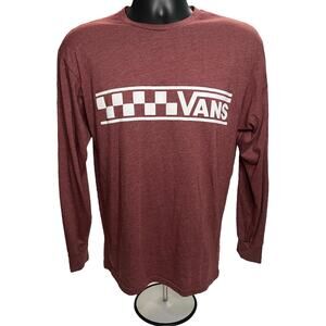 Vans Long Sleeve T-Shirt Maroon Heather Checkerboard Logo Off The Wall Medium